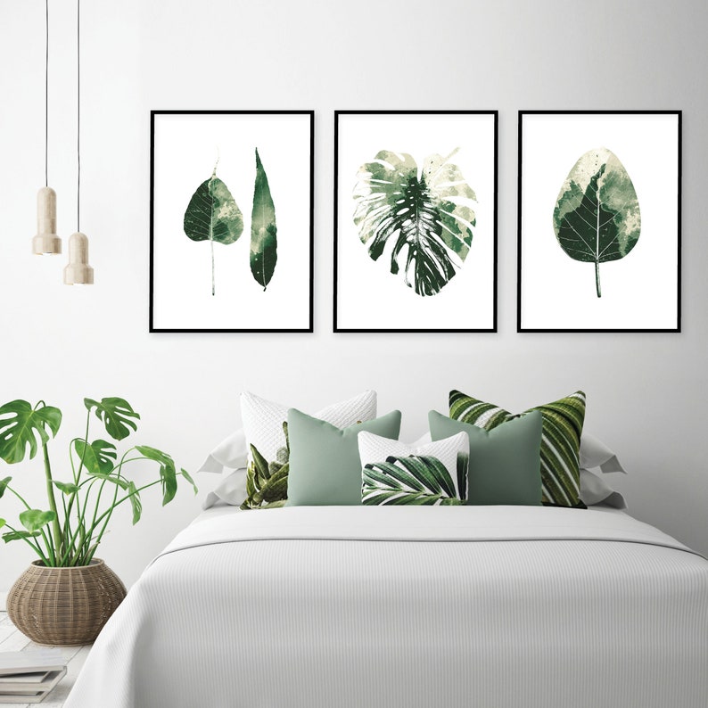 Downloadable Set of 3 Botanical Leaf Prints Printable Wall Art Green ...
