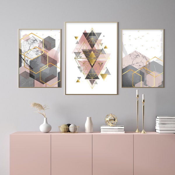 Pink Gold Wall Art Etsy