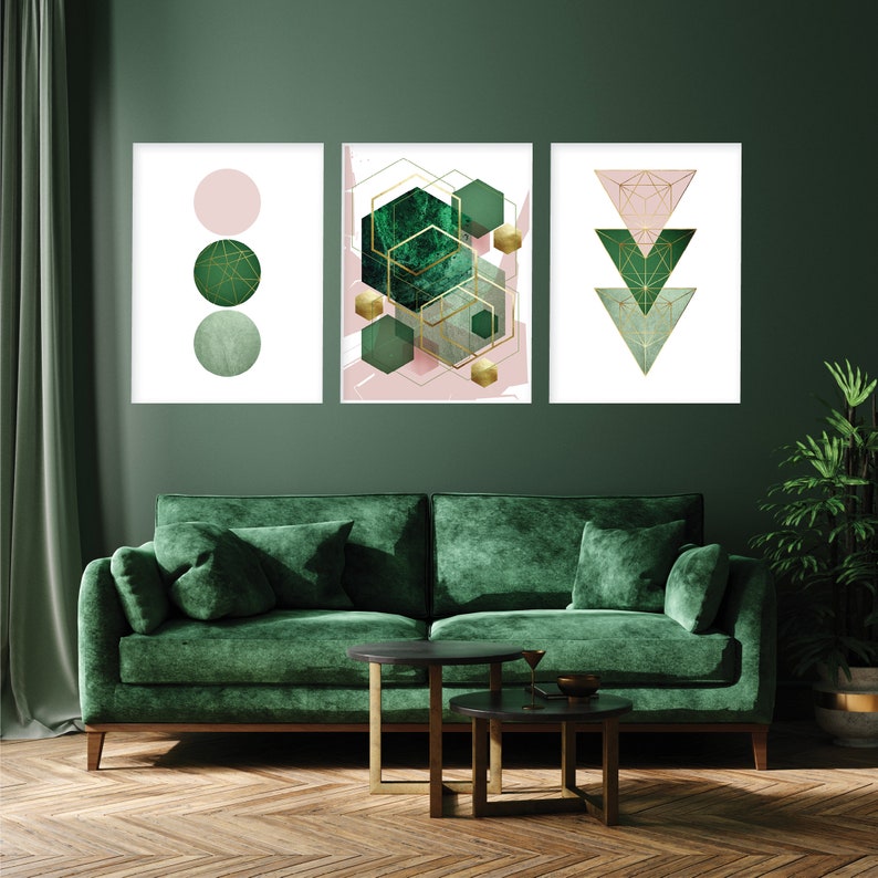 Printable Art Emerald Green Wall Art Trio Set of 3 Pink Etsy Australia
