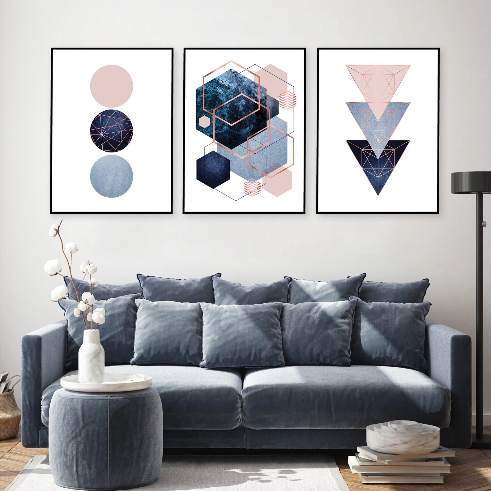 Printable Navy Rose Gold Wall Art Set of 3 Prints Bedroom Etsy Australia