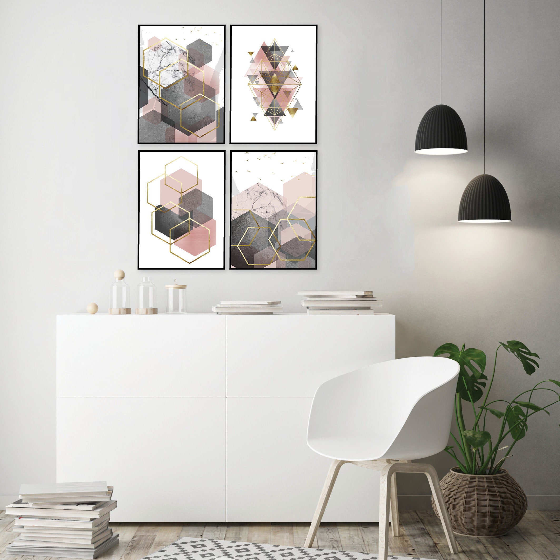 Set of 4 Printable Blush Pink Grey Gold Art Living Room Art - Etsy ...