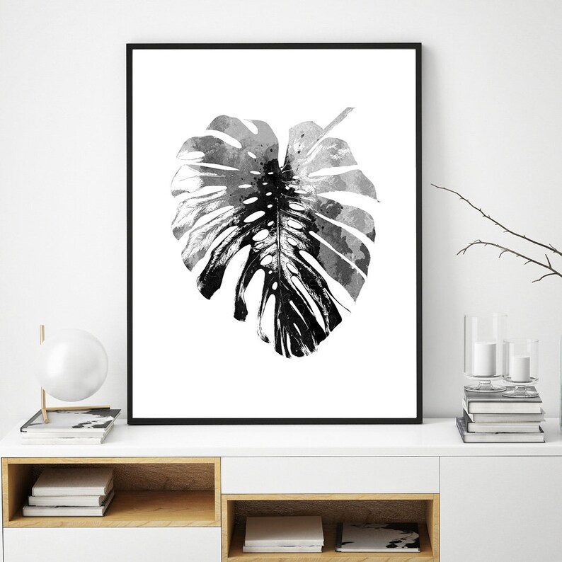 Druckbares schwarz-weißes Monstera Blatt Druck Wand Kunst | Etsy