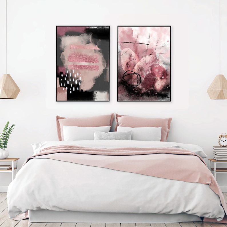 Set of 2 Blush Pink Grey Printable Art Blush Abstract | Etsy