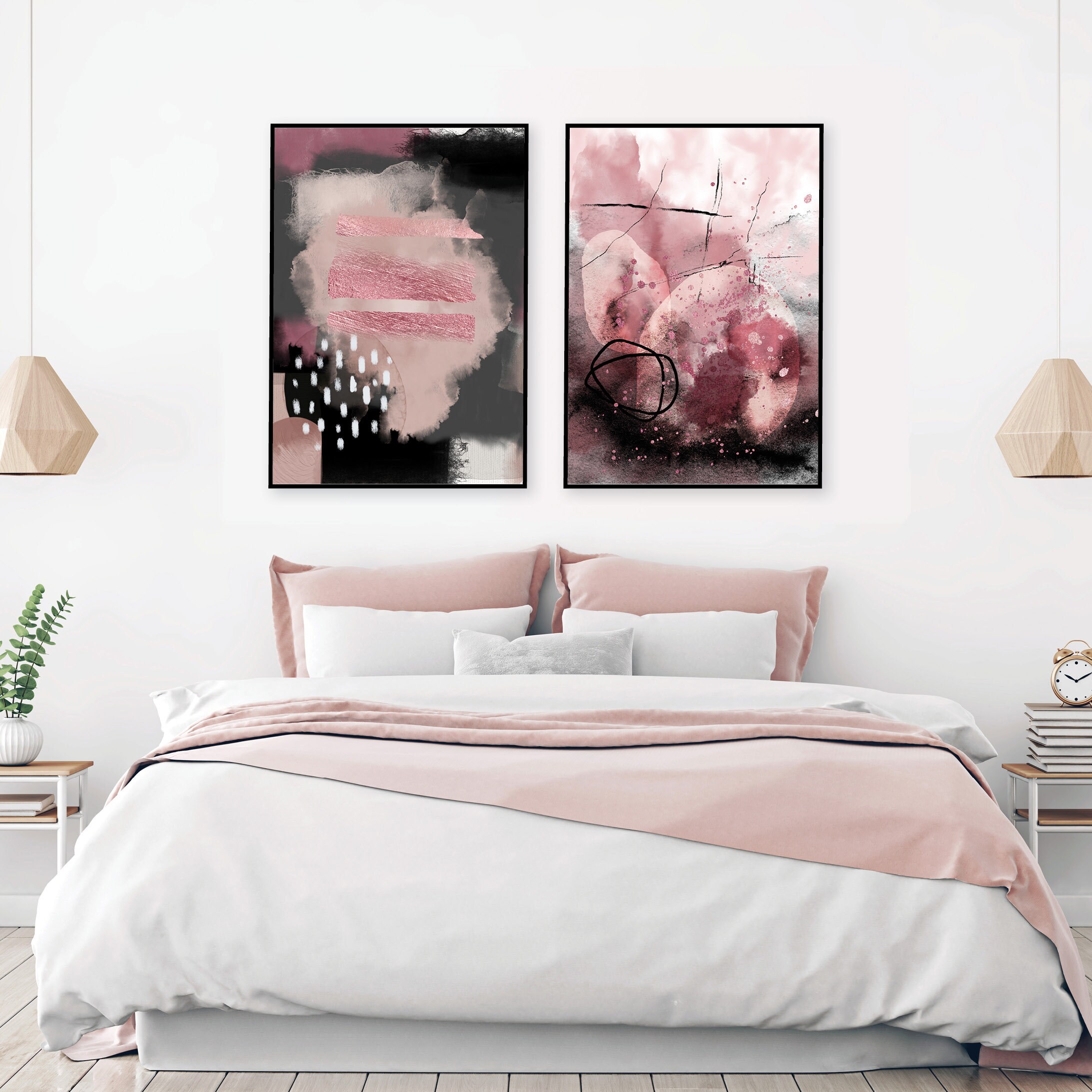 Set of 2 Blush Pink Grey Printable Art Blush Abstract | Etsy