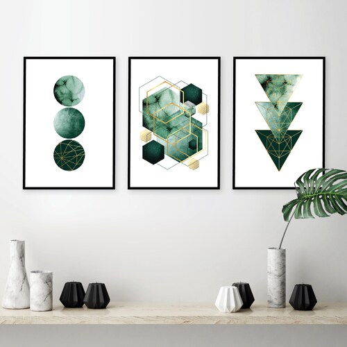 Emerald Green Geometric Downloadable Art Green Gold - Etsy