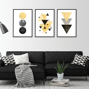 Conjunto de descarga instantánea de 3 impresiones cuadradas escandinavas en oro gris negro amarillo Imprimible arte de pared geométrica decoración del hogar Minimalista Escandinavo imagen 9