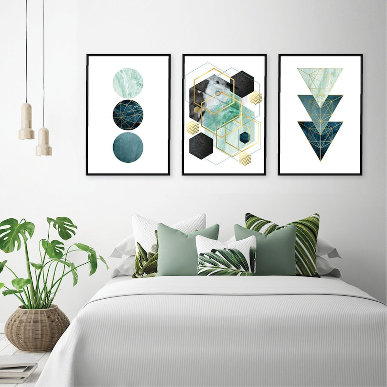 Downloadable Prints Teal Wall Art Printable Wall Art Set Gold Etsy