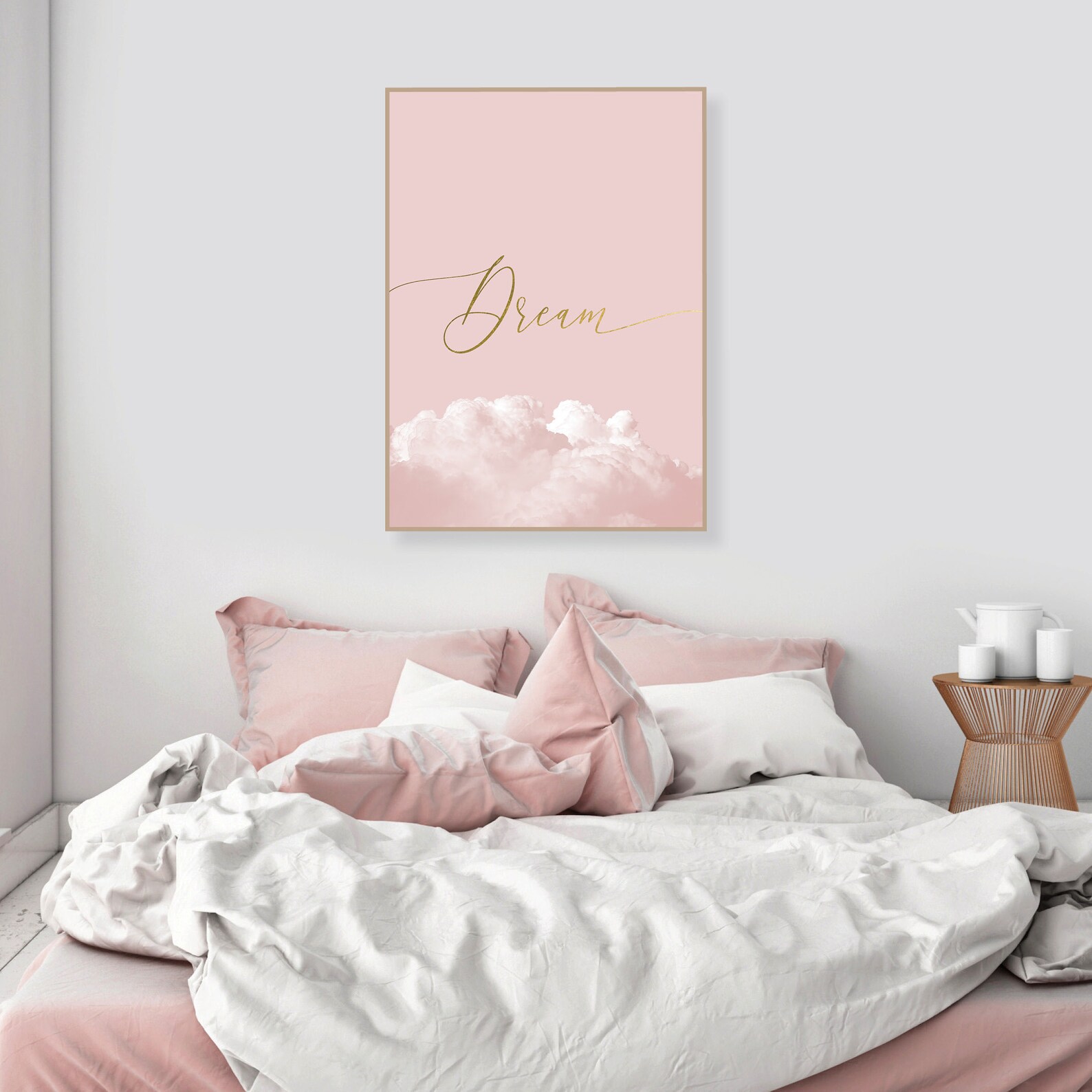 Blush Pink and Gold Bedroom Wall Decor Printable Dream Poster Etsy