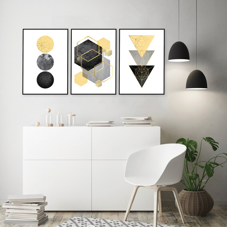 Downloadable Prints, Set of 3 Prints, Print Set, Yellow, Black, Gold, Scandinavian Art, Geometric, Minimalist Poster, Wall Art, Trending Art image 9