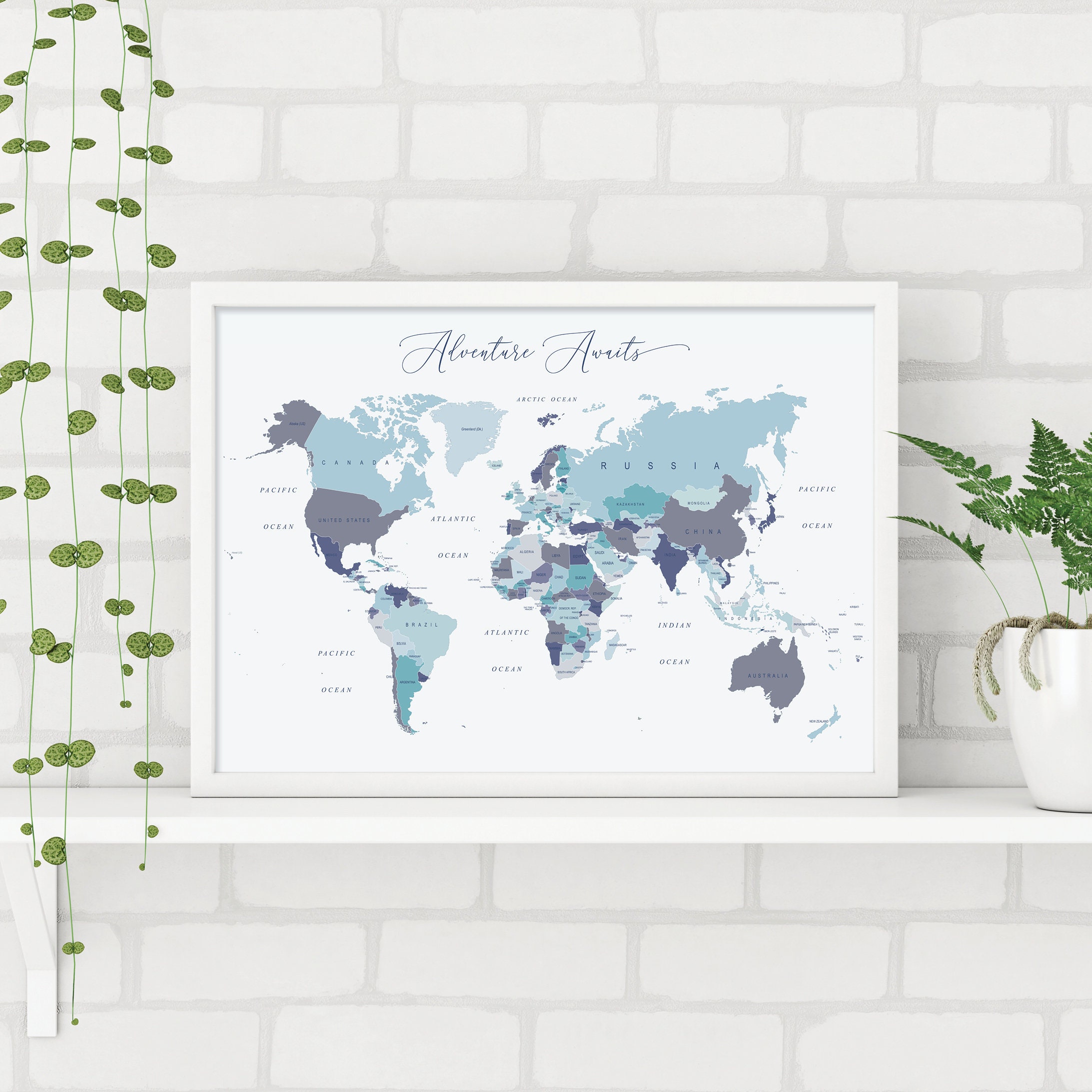 Small World Map Blue World Map Poster Downloadable - Etsy Australia