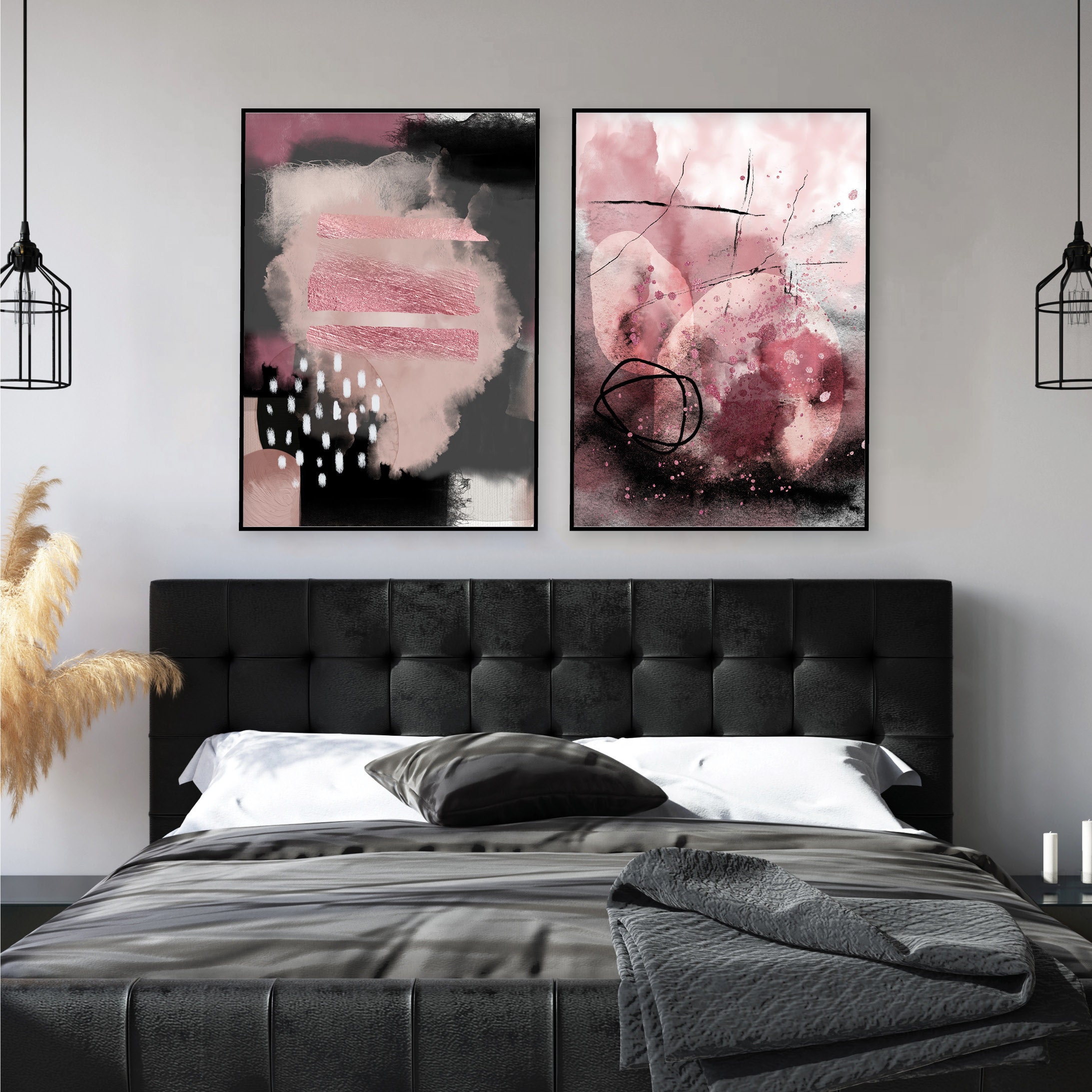Set of 2 Blush Pink Grey Printable Art Blush Abstract | Etsy