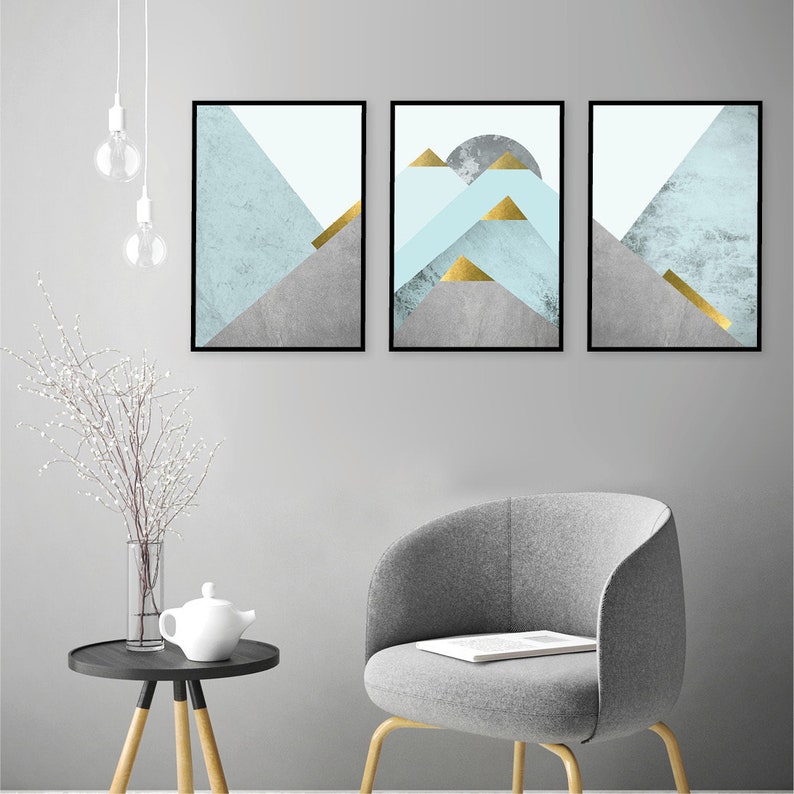 Printable Art Set Downloadable Prints Teal Gold Wall Art Etsy