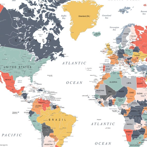 niemand met de klok mee bizon Afdrukbare wereldkaart poster gelukkige kleuren Downloadable | Etsy België