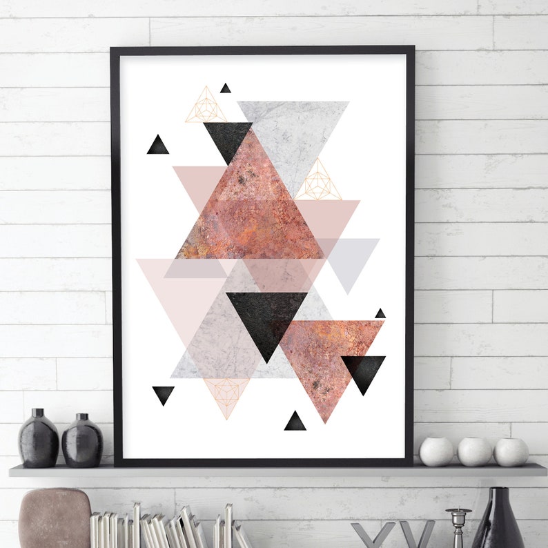 Printable scandinavian geometric wall art blush pink grey black and rose gold Large poster download geometrical wall decor Instant download image 10