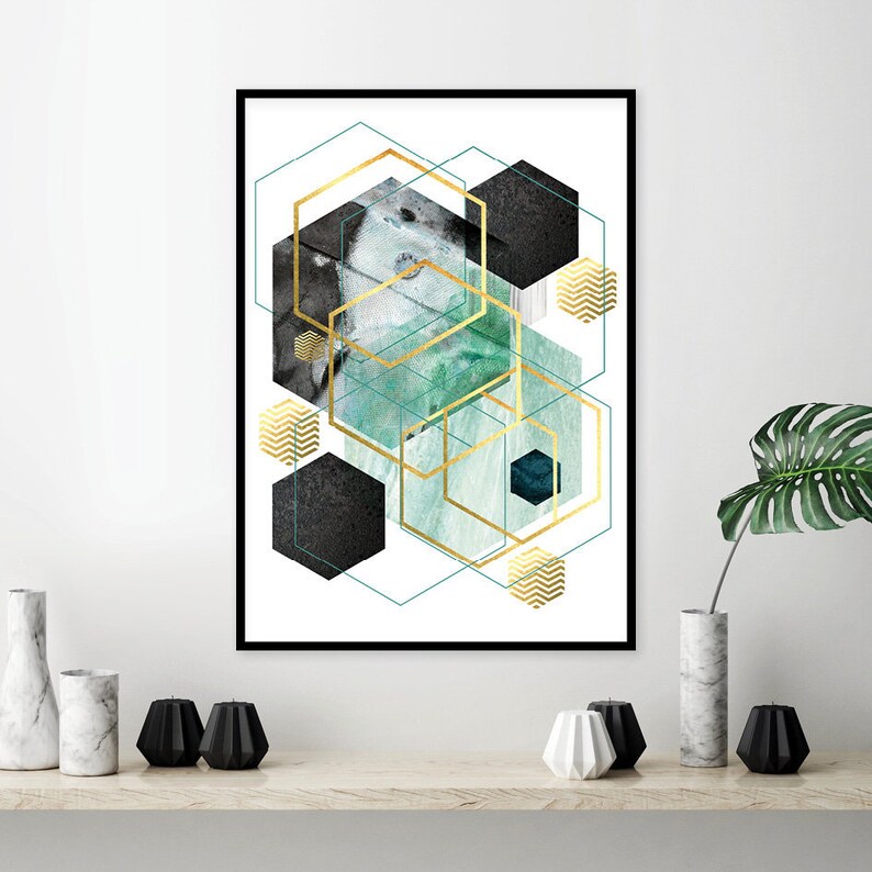 Downloadable prints Teal wall art Printable wall art Gold | Etsy