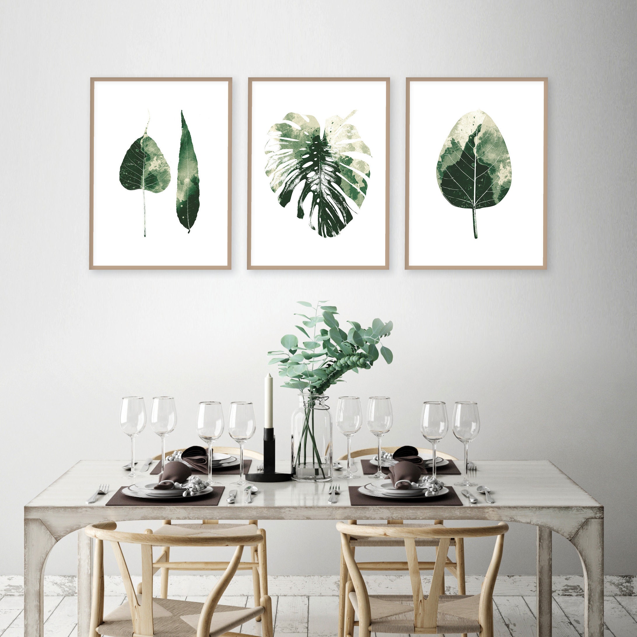 Downloadable Set of 3 Botanical Leaf Prints Printable Wall Art Green ...
