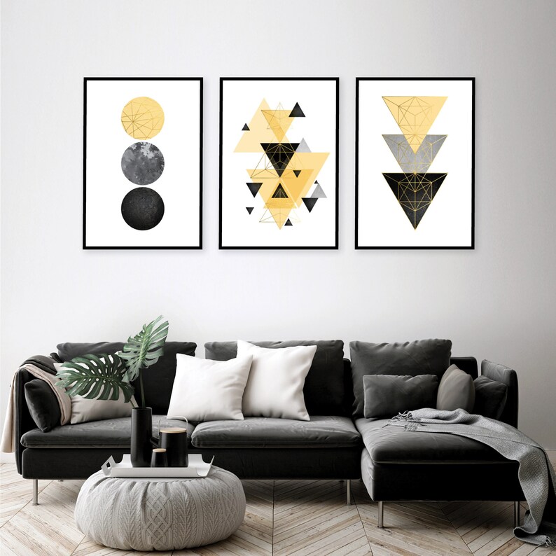 Conjunto de descarga instantánea de 3 impresiones cuadradas escandinavas en oro gris negro amarillo Imprimible arte de pared geométrica decoración del hogar Minimalista Escandinavo imagen 7
