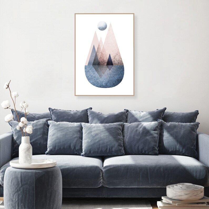 Downloadable print pink and navy art navy blush wall art Etsy