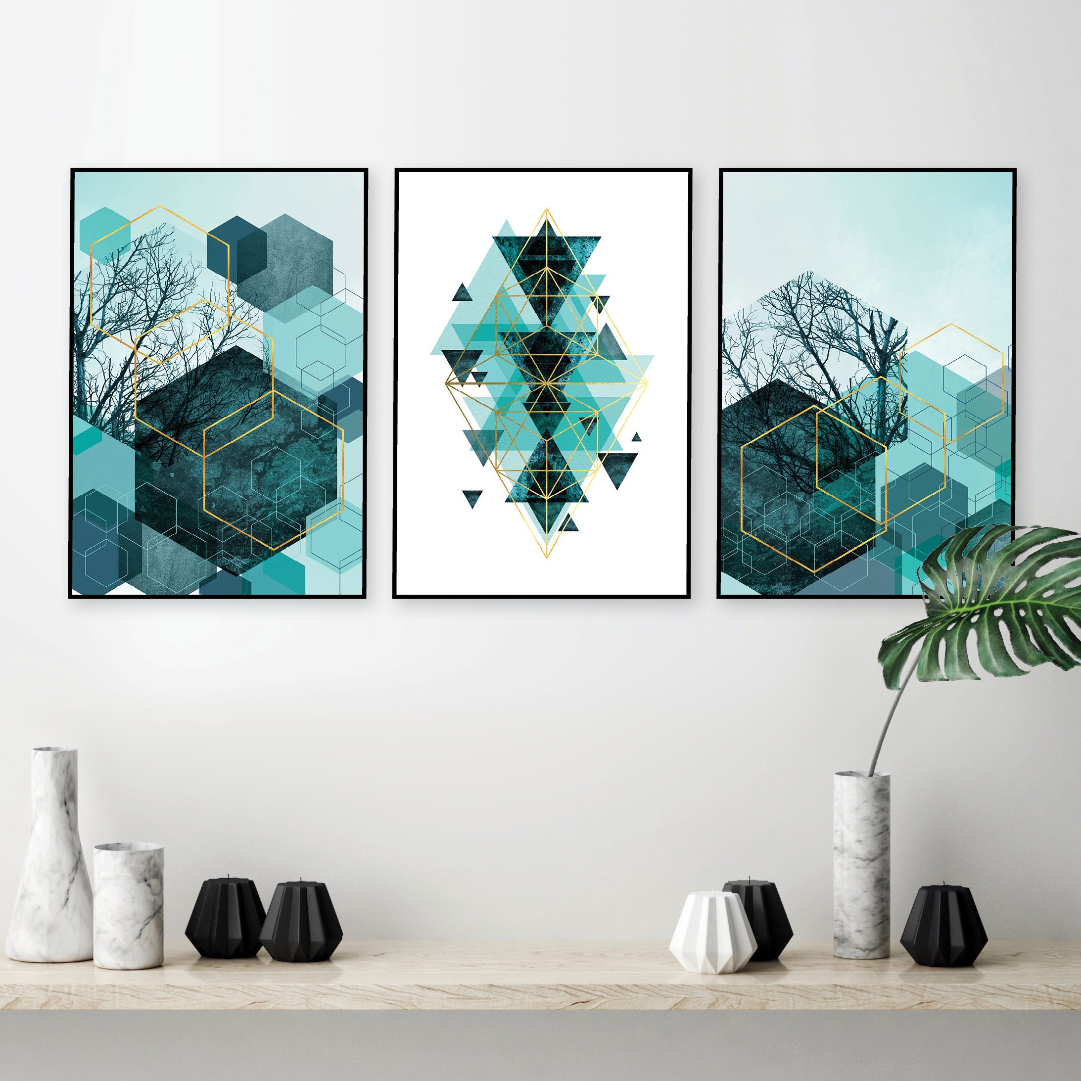 3pc Green and gold wall art green and gold geometric prints green wall prints 3pc Green and gold wall art green and gold geometric prints green wall prints