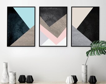 Set of 3 Prints, Scandinavian Print, Minimalist Poster, Downloadable Prints, Print Set, Scandinavian Modern, Mint, Rose Gold, Blush, Pink