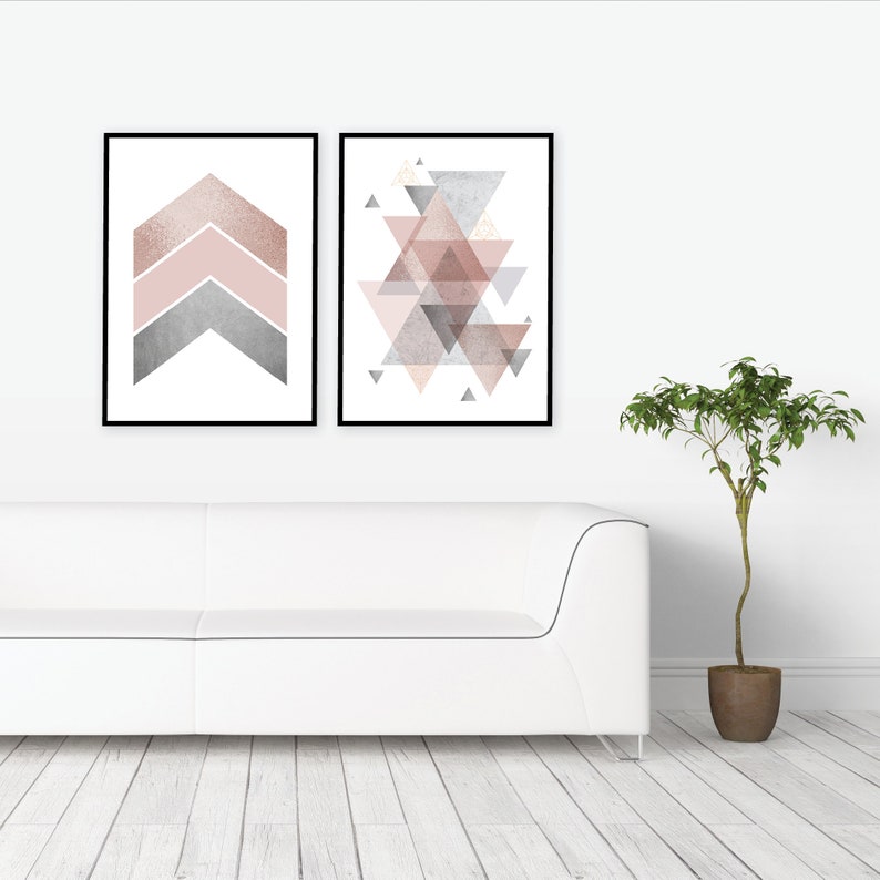 Set of 2 Printable Blush Pink and Grey Geometric Art Prints Etsy