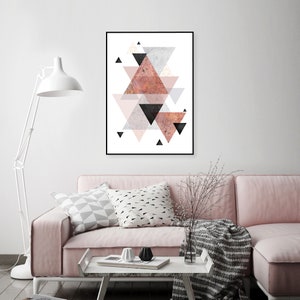 Printable scandinavian geometric wall art blush pink grey black and rose gold Large poster download geometrical wall decor Instant download image 7