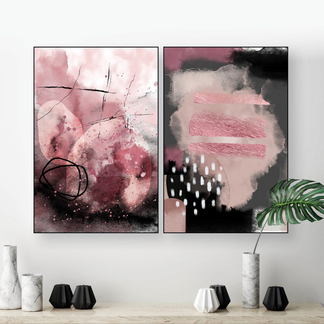 Set of 2 Blush Pink Grey Printable Art, Blush Abstract Downloadable ...
