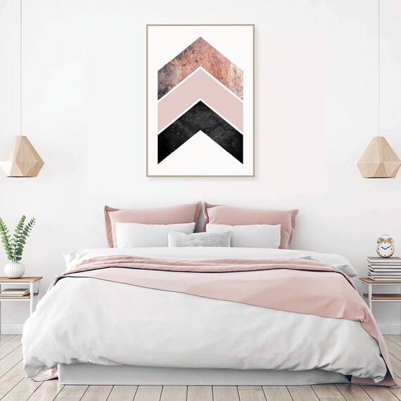 Blush Pink Black And Rose Gold Scandinavian Chevron Printable Poster Digital Download Of Large Scandi Wall Decor Pink Bedroom Wall Art Print