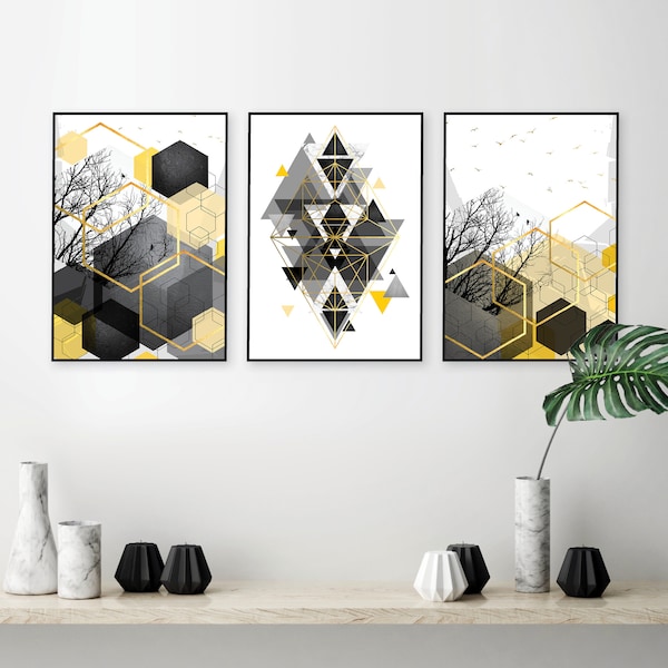 Yellow Gray Wall Art Etsy