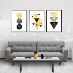 Conjunto de descarga instantánea de 3 impresiones cuadradas escandinavas en oro gris negro amarillo Imprimible arte de pared geométrica decoración del hogar Minimalista Escandinavo imagen 4