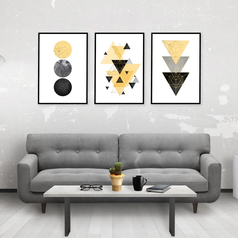 Conjunto de descarga instantánea de 3 impresiones cuadradas escandinavas en oro gris negro amarillo Imprimible arte de pared geométrica decoración del hogar Minimalista Escandinavo imagen 4