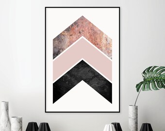 Stampa artistica a zigzag rosa cipria, decorazione geometrica scandinava (download digitale)
