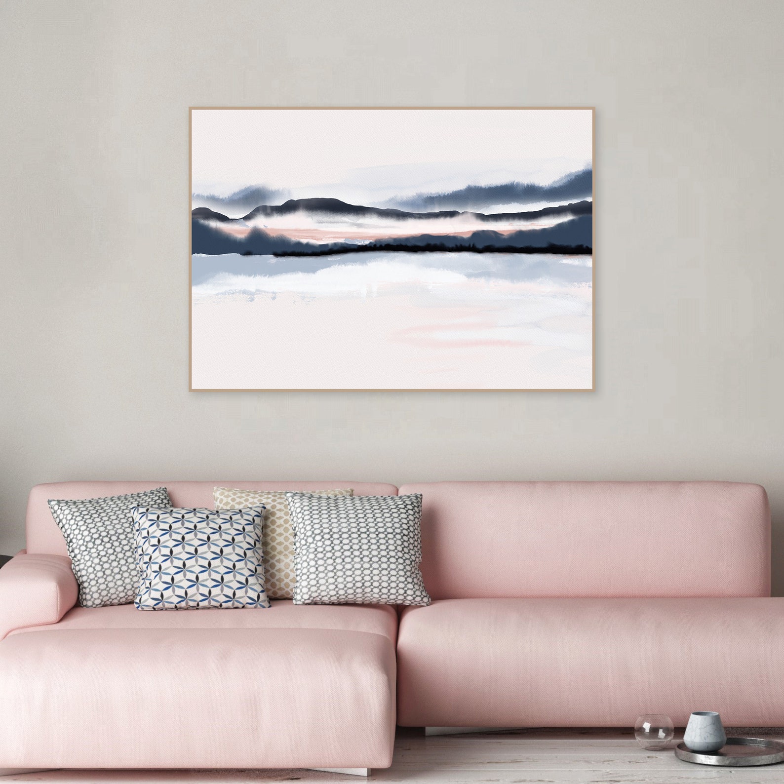 Printable Wall Art Blush Navy Minimalist Watercolor Blue - Etsy