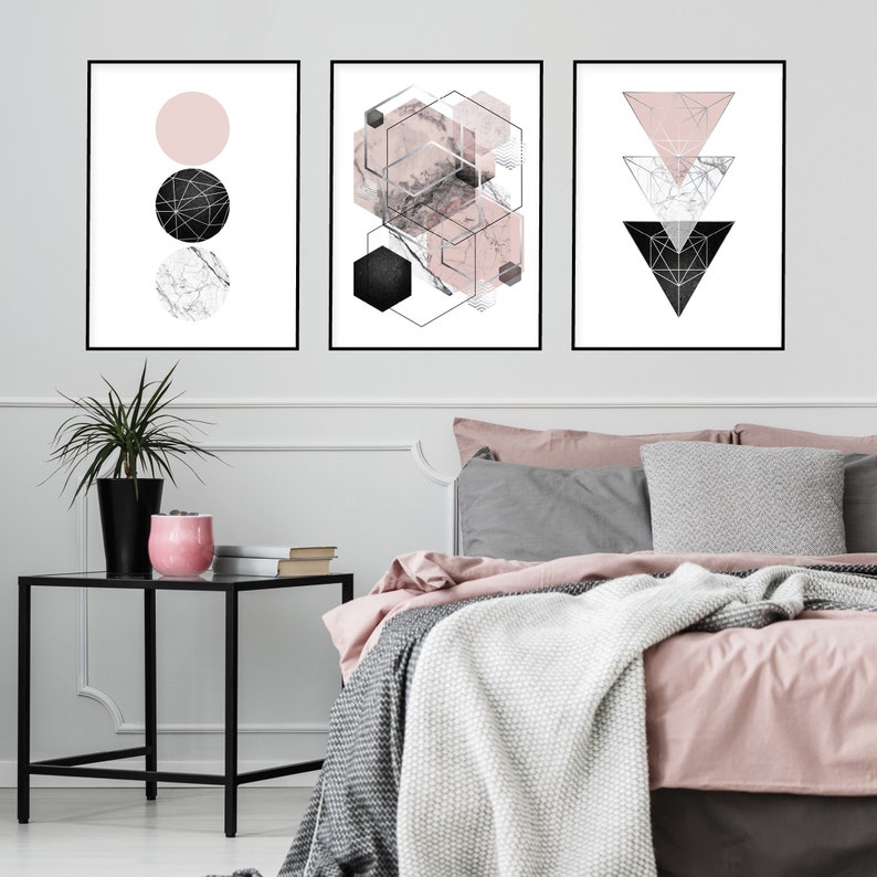 Set of 3 downloadable blush pink grey silver geometric