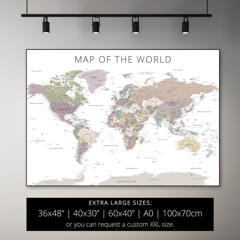 Highly Detailed Printable World Map Poster in Muted Neutral - Etsy ...