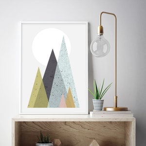 Downloadable Mountain Print, Mountain Printable Art, Mid Century, Scandinavian, Minimalist, Mountains, Modern, Print, Art, Living room art image 1