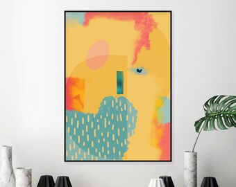 Yellow abstract printable, printable wall art abstract, downloadable prints yellow, printable art abstract portrait, yellow teal, painting