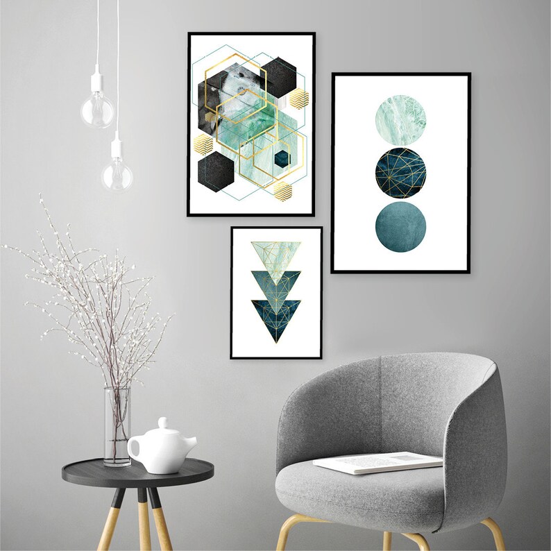 Downloadable Prints Teal Wall Art Printable Wall Art Set Gold Etsy