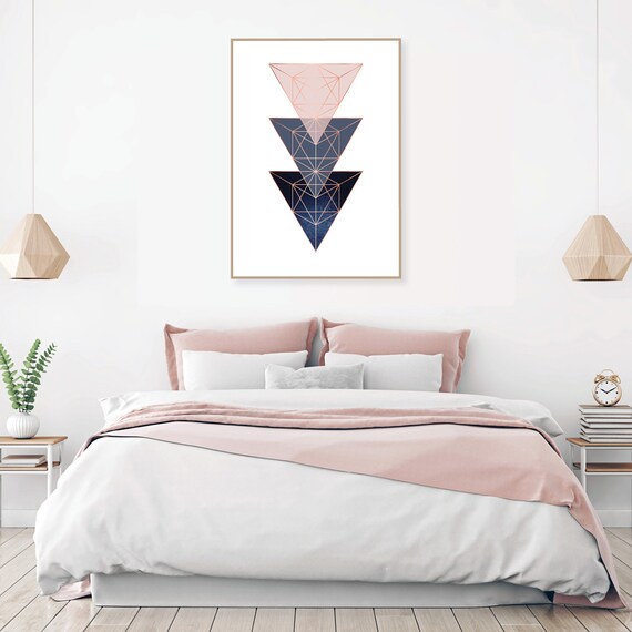 Blush Pink Navy Blue Rose Gold Minimalist Triangle Printable Art Digital Download Of Scandinavian Modern Poster Scandi Downloadable Print A1