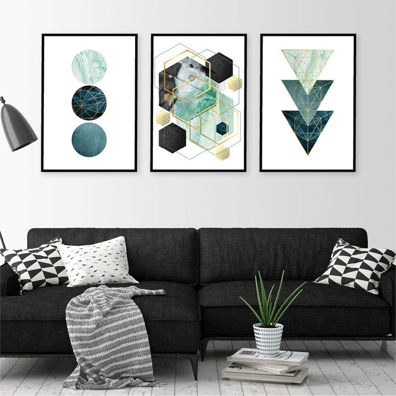 Downloadable Prints Teal Wall Art Printable Wall Art Set Gold - Etsy