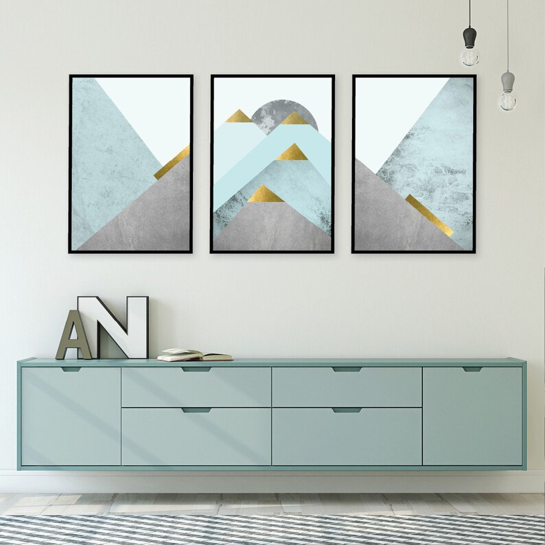 Printable Art Set Downloadable Prints Teal Gold Wall Art Etsy