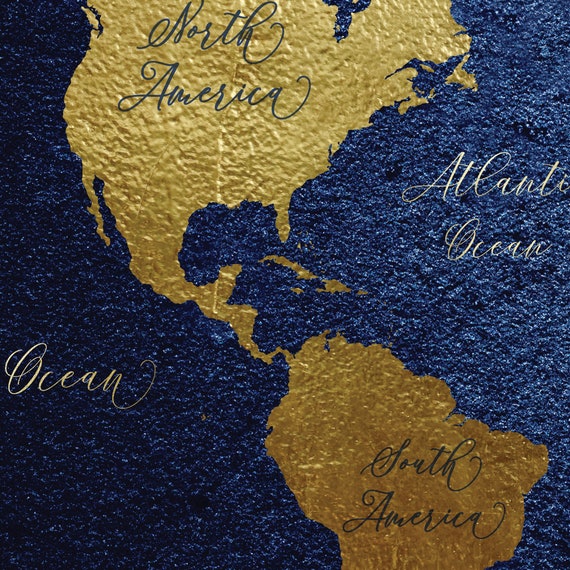 printable world map map of the world navy blue gold digital etsy