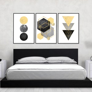 Downloadable Prints, Set of 3 Prints, Print Set, Yellow, Black, Gold, Scandinavian Art, Geometric, Minimalist Poster, Wall Art, Trending Art image 3