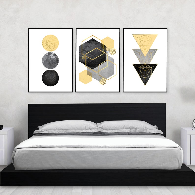 Downloadable Prints, Set of 3 Prints, Print Set, Yellow, Black, Gold, Scandinavian Art, Geometric, Minimalist Poster, Wall Art, Trending Art image 3