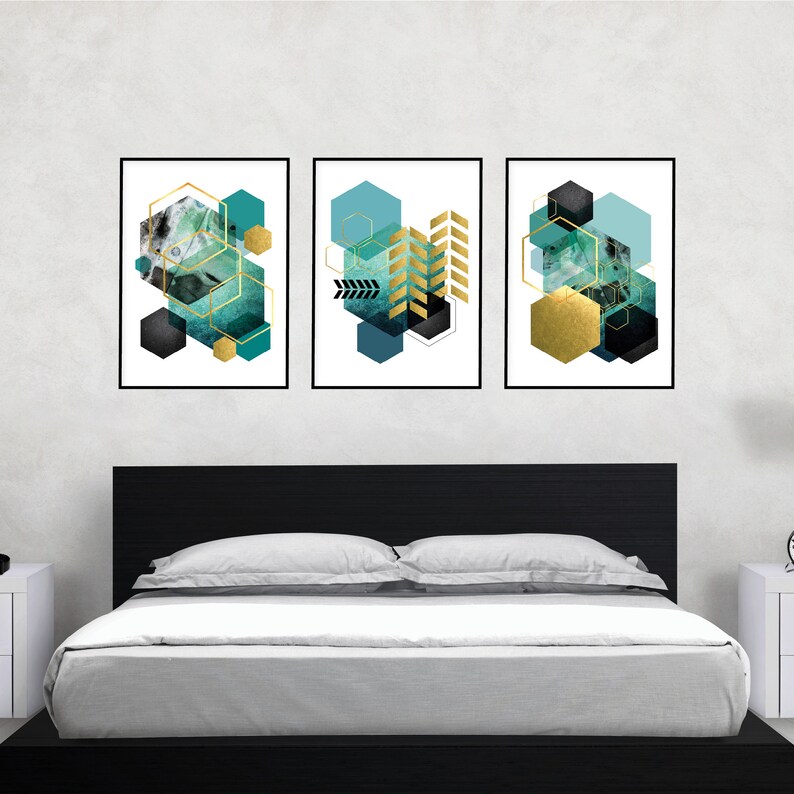 Printable Art Set Teal Gold Wall Art Turquoise Aqua | Etsy