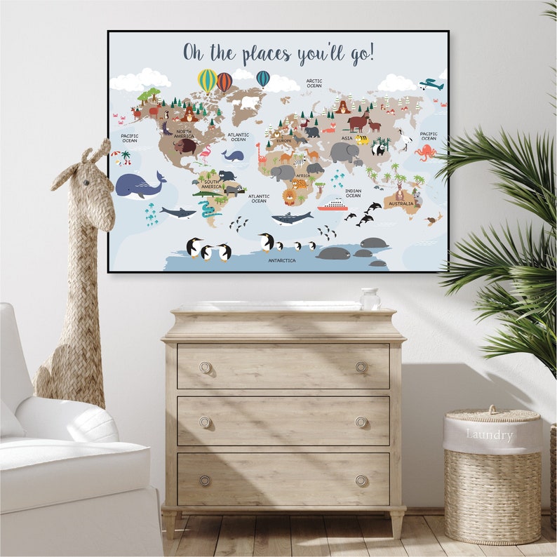 Printable World Map Nursery Poster Downloadable Playroom Etsy Australia