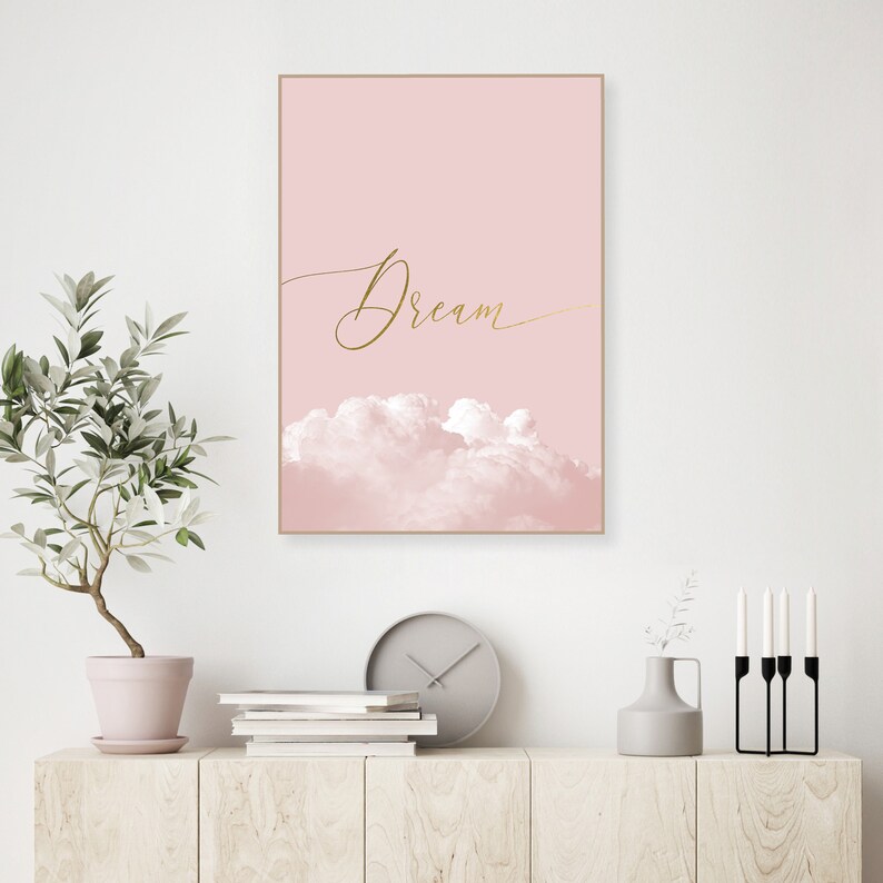 Blush Pink and Gold Bedroom Wall Decor Printable Dream Poster Etsy
