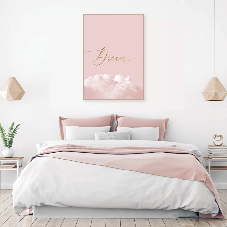 Blush Pink and Gold Bedroom Wall Decor Printable Dream Poster Etsy