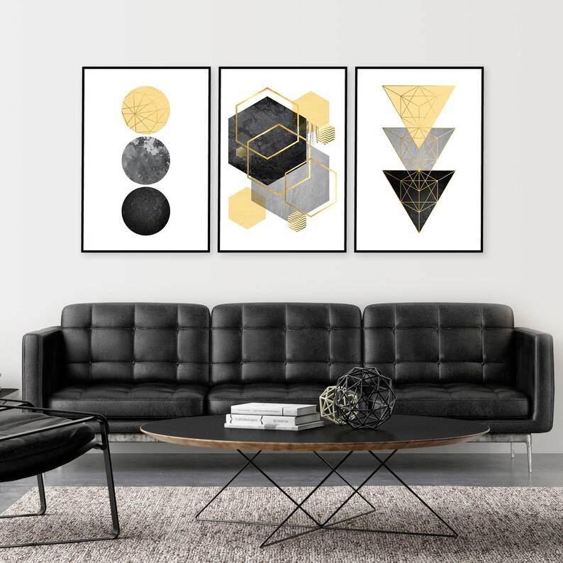 Downloadable Prints, Set of 3 Prints, Print Set, Yellow, Black, Gold, Scandinavian Art, Geometric, Minimalist Poster, Wall Art, Trending Art image 7