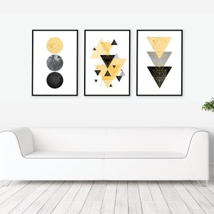 Conjunto de descarga instantánea de 3 impresiones cuadradas escandinavas en oro gris negro amarillo Imprimible arte de pared geométrica decoración del hogar Minimalista Escandinavo imagen 5
